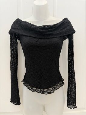 Lulus Elegant Black Lace Off-Shoulder Top Sz S